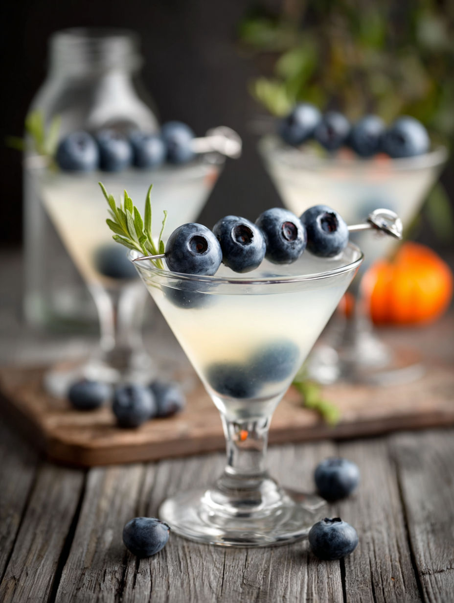 A glass of blueberries with a blueberry in it.