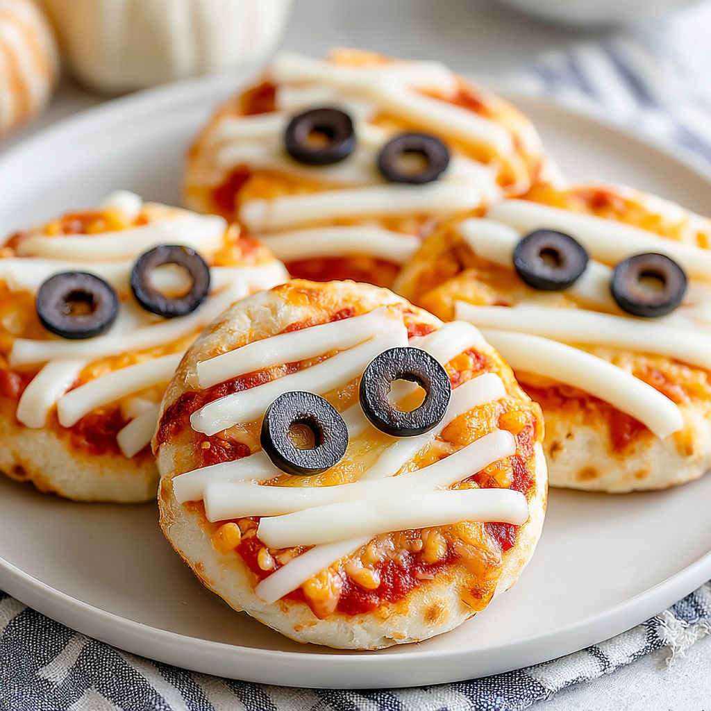 Mini pizzas with black olives and cheese.