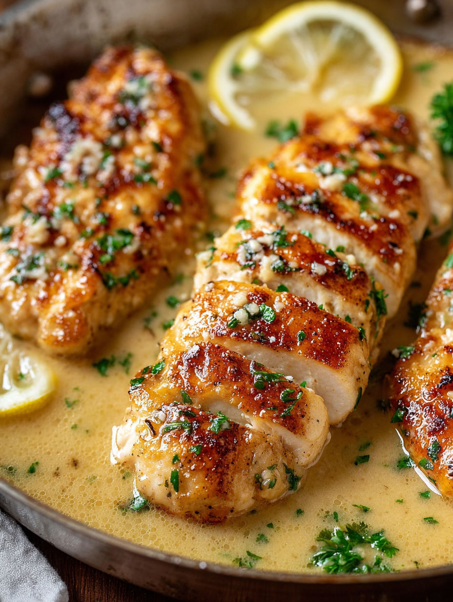 Chicken scallopini with lemon and herbs.