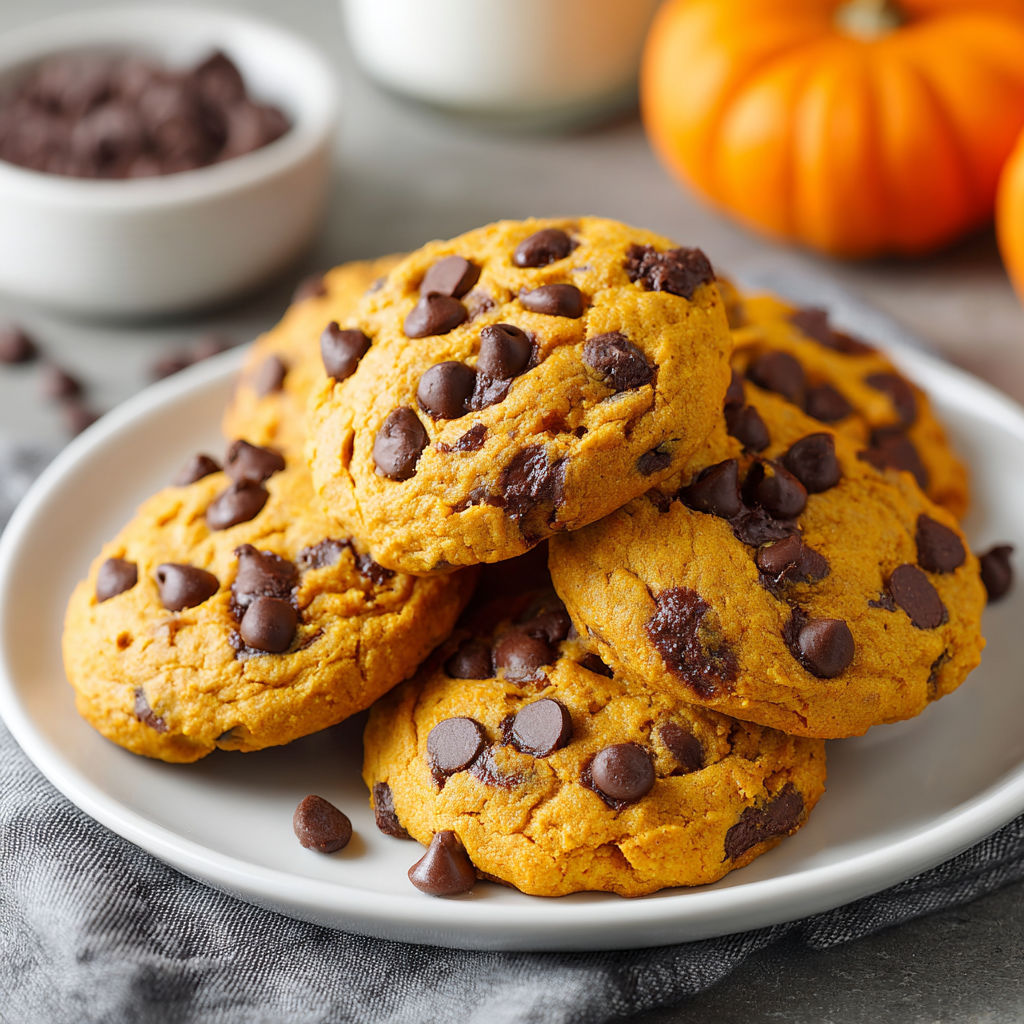A plate of pumpkin chocolate chip cookies.