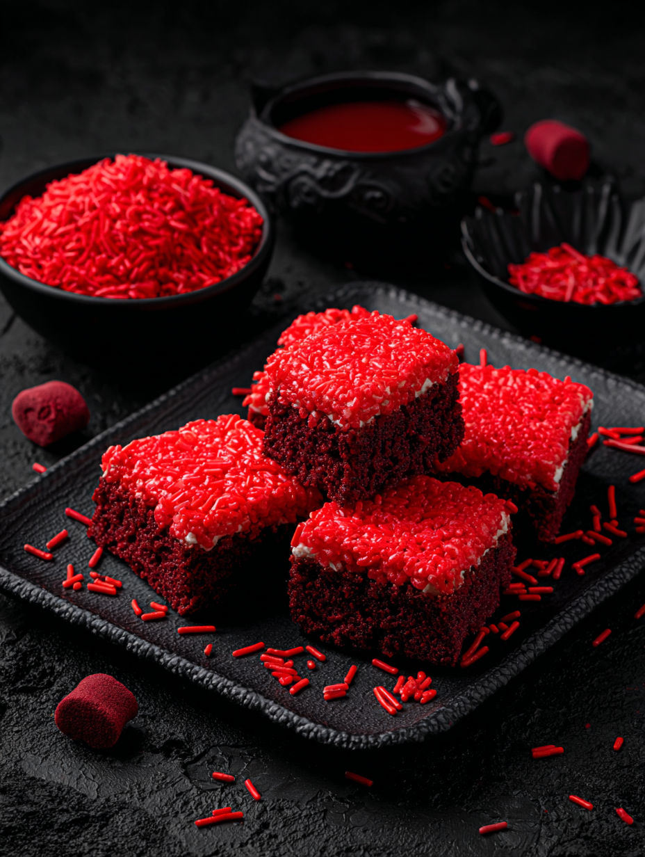 A plate of red rice krispies.