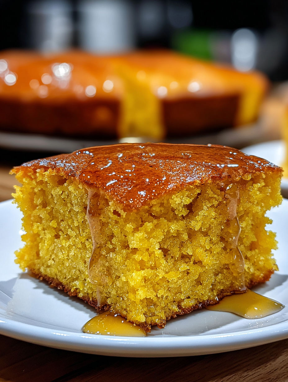 A slice of honey pumpkin cornbread.
