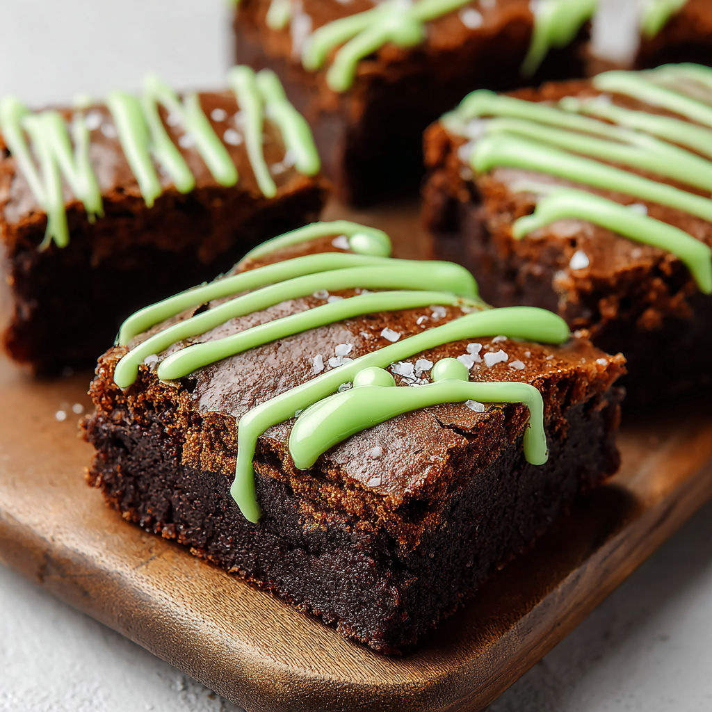 Green Monster Brownies on a wooden board.