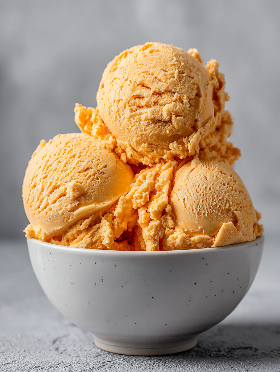 A bowl of orange ice cream.