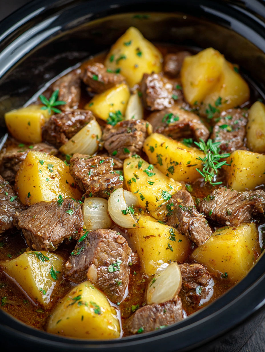 A bowl of meat and potatoes.