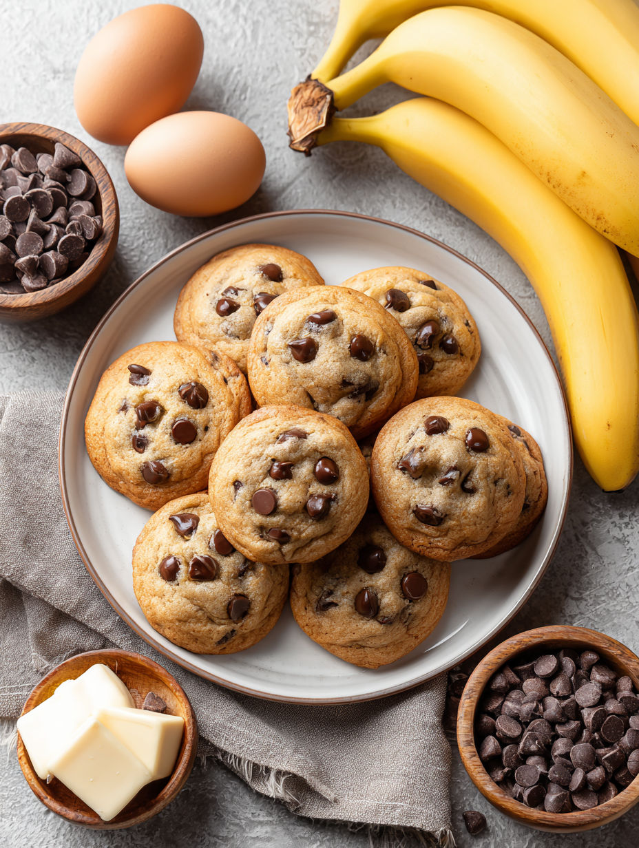 A plate of cookies with chocolate chips.