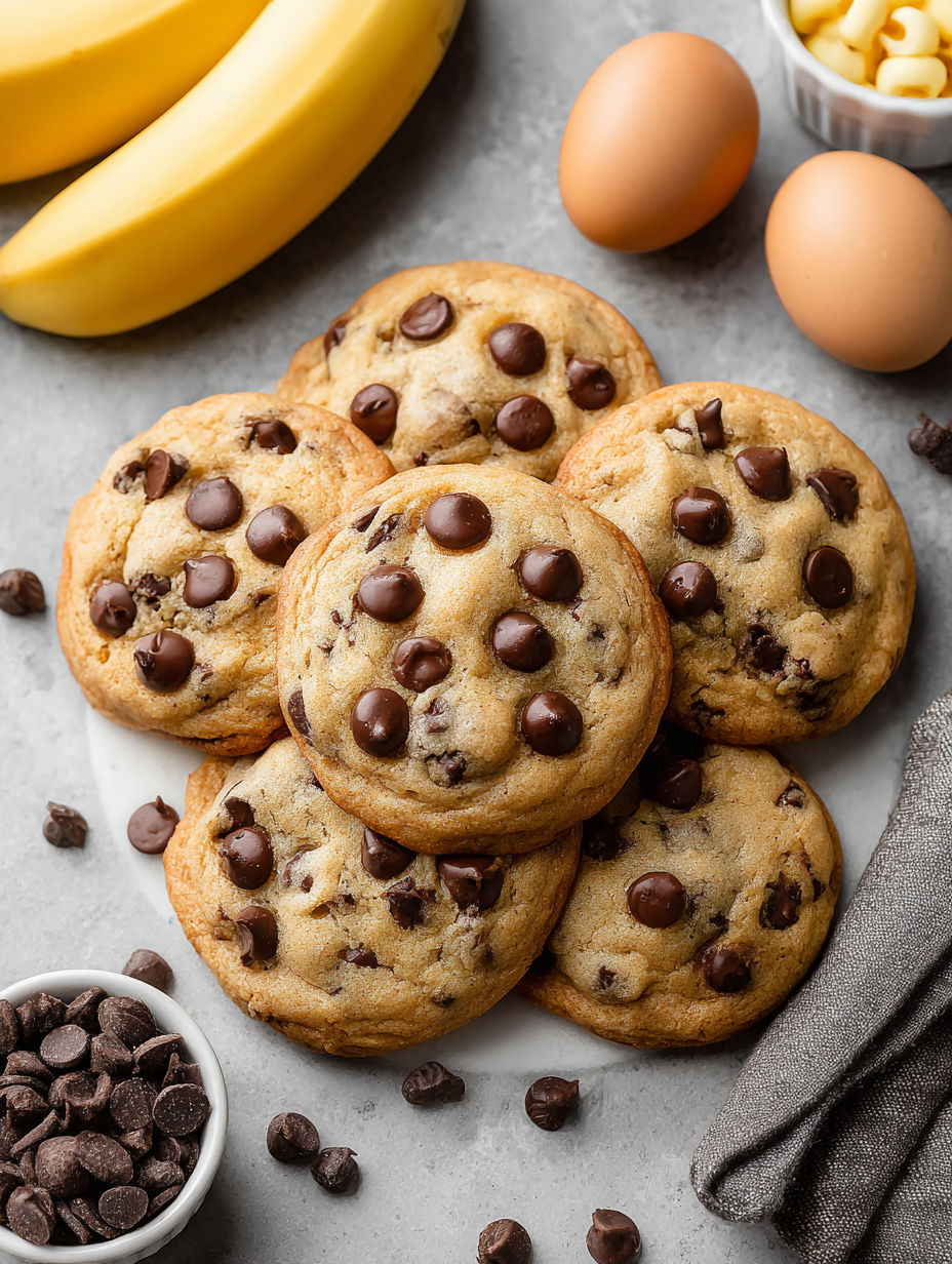 A plate of chocolate chip cookies.
