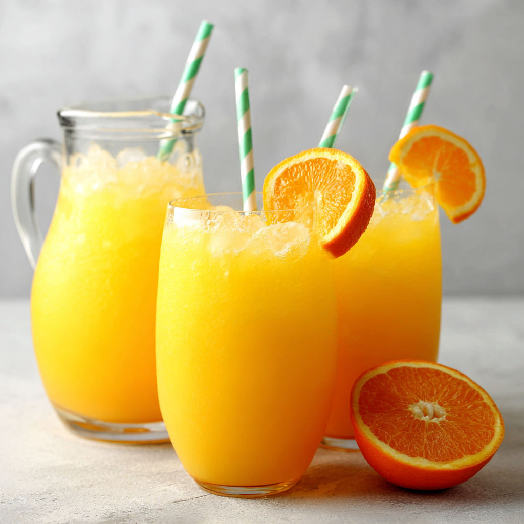 Three glasses of orange sherbet punch are on a table.
