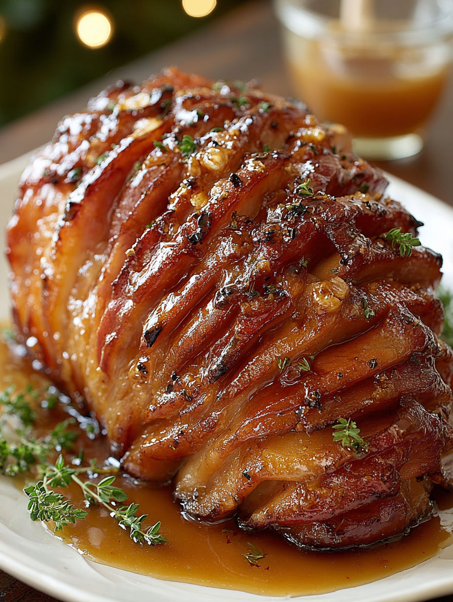 A brown sugar glazed spiral ham.
