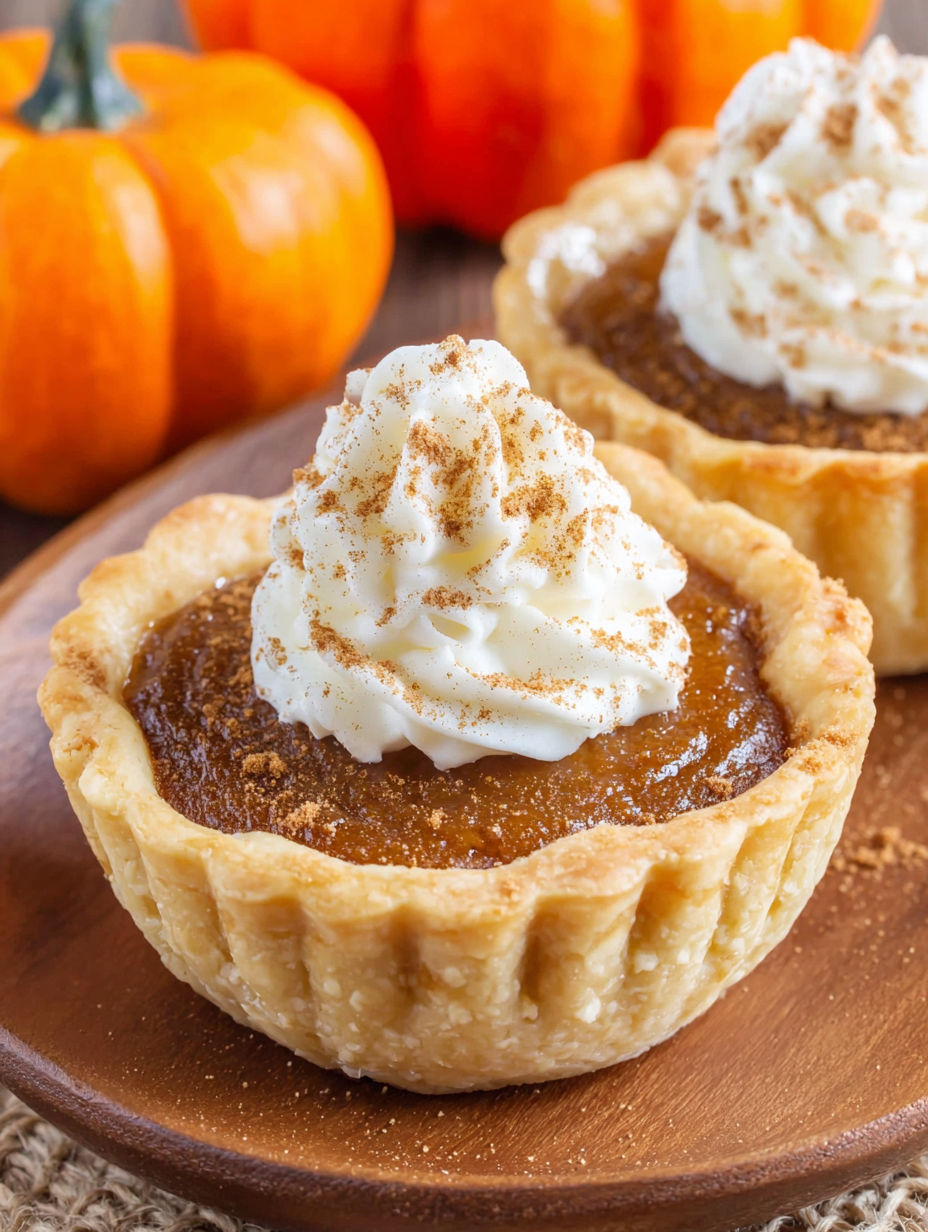 Two mini pumpkin pies with whipped cream.