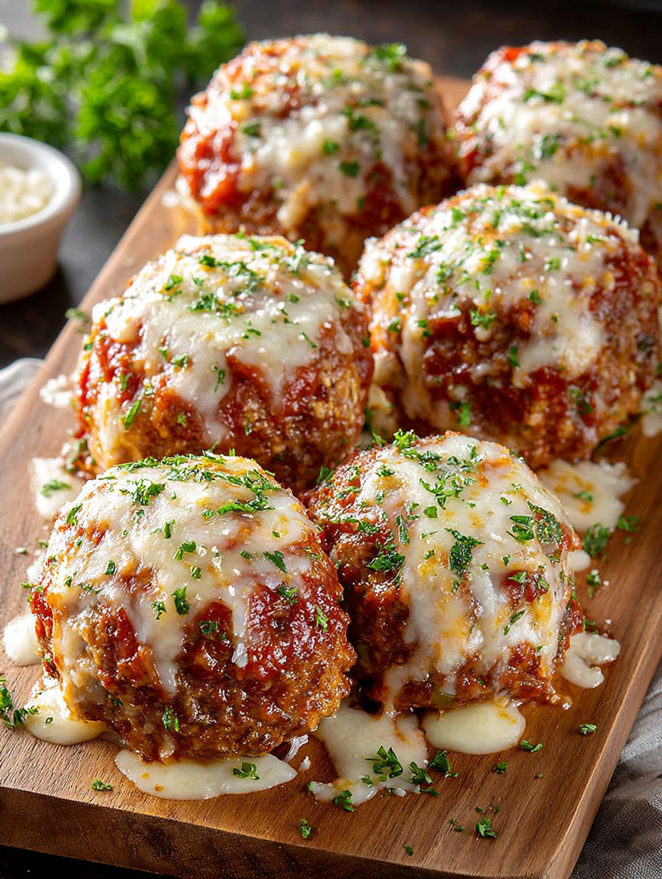 Mini meatloaves on a wooden platter.