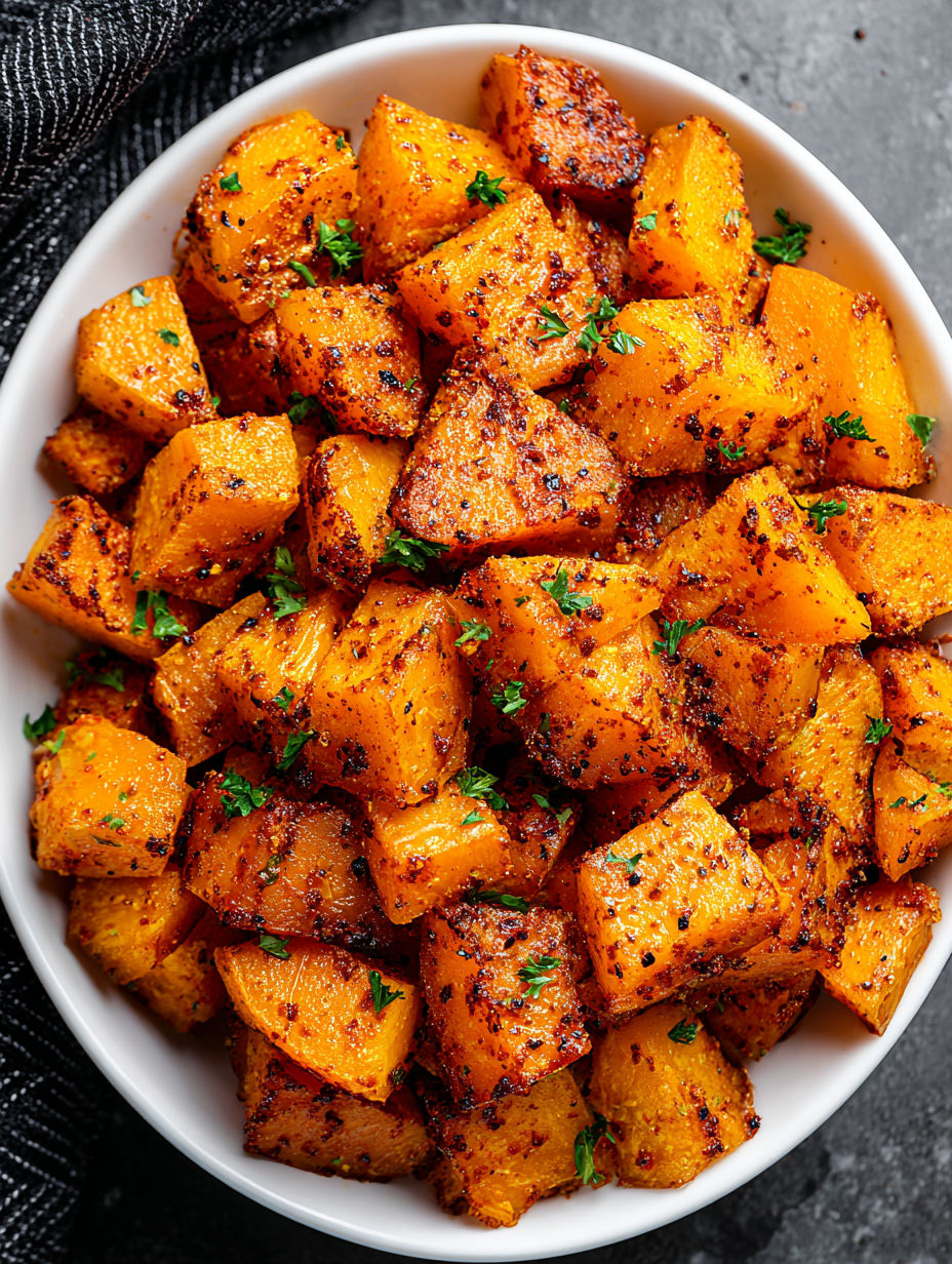 A bowl of air fryer paprika pumpkin.