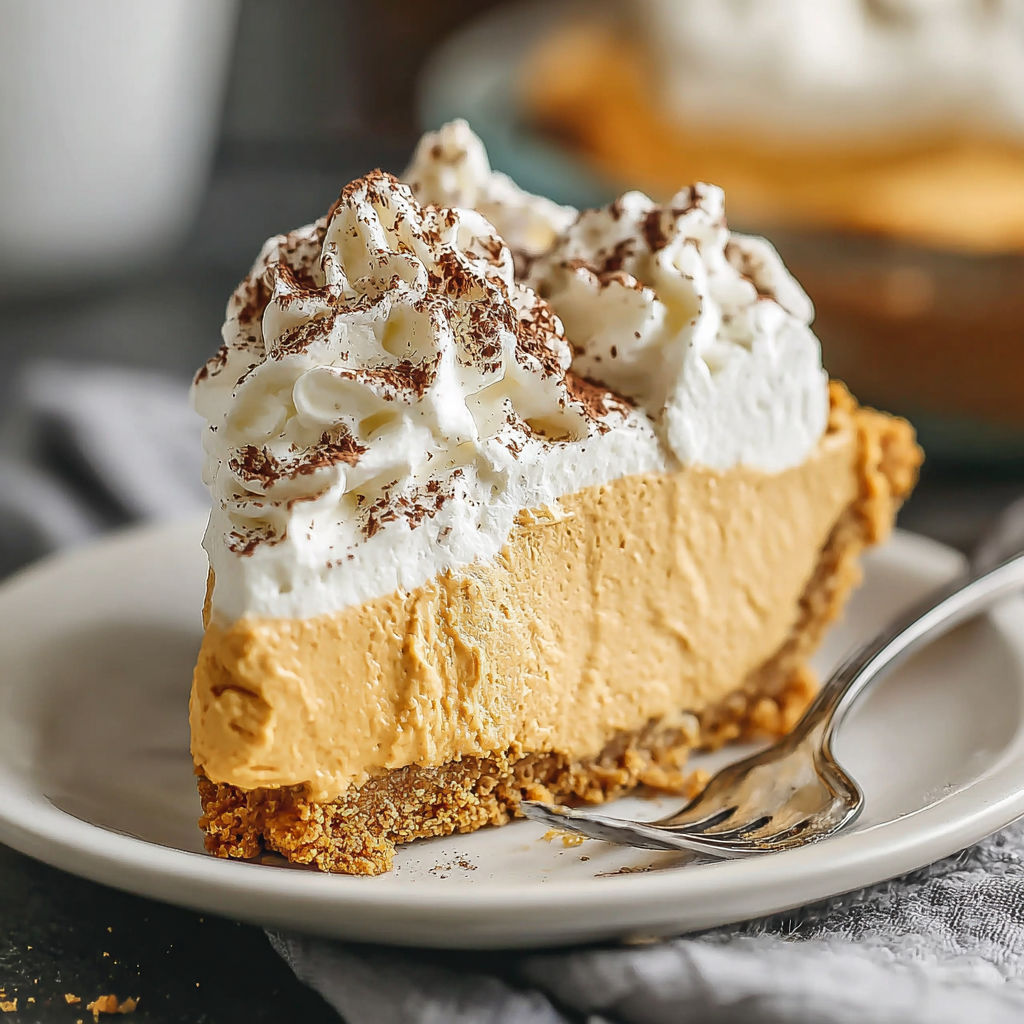 A slice of pie with whipped cream on top.