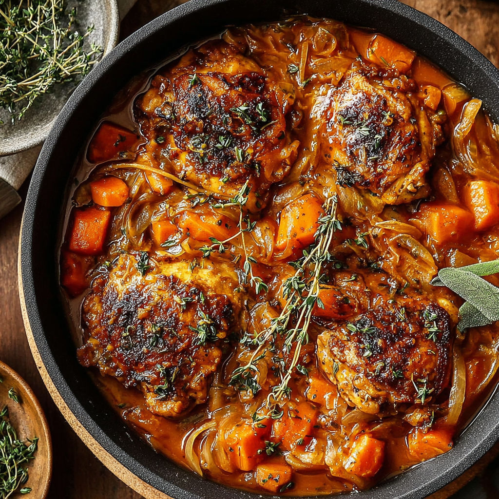 A crockpot filled with pumpkin beer braised chicken.