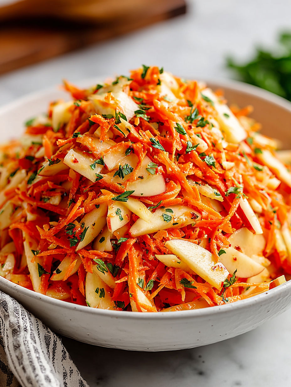 A bowl of carrots and apples.