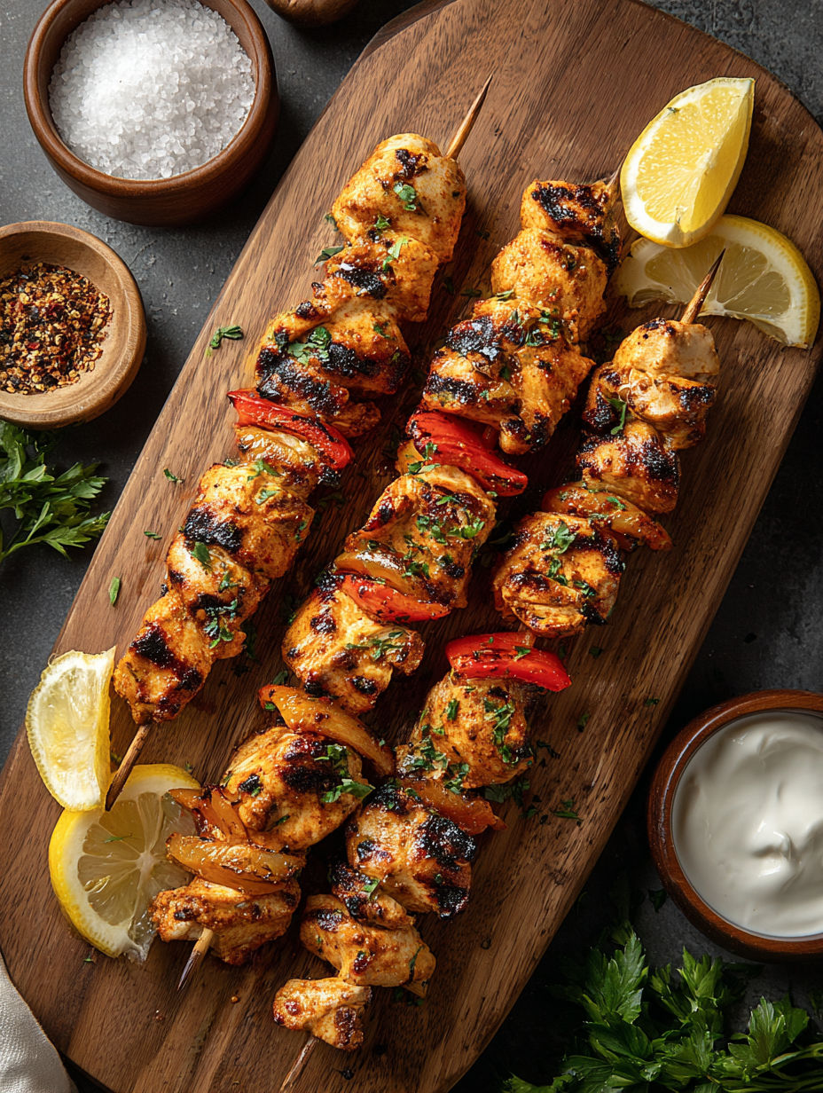 Grilled Paprika Chicken Skewers with Lemon and Pepper.