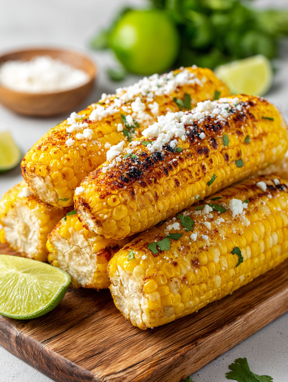 A plate of corn with cheese on top.