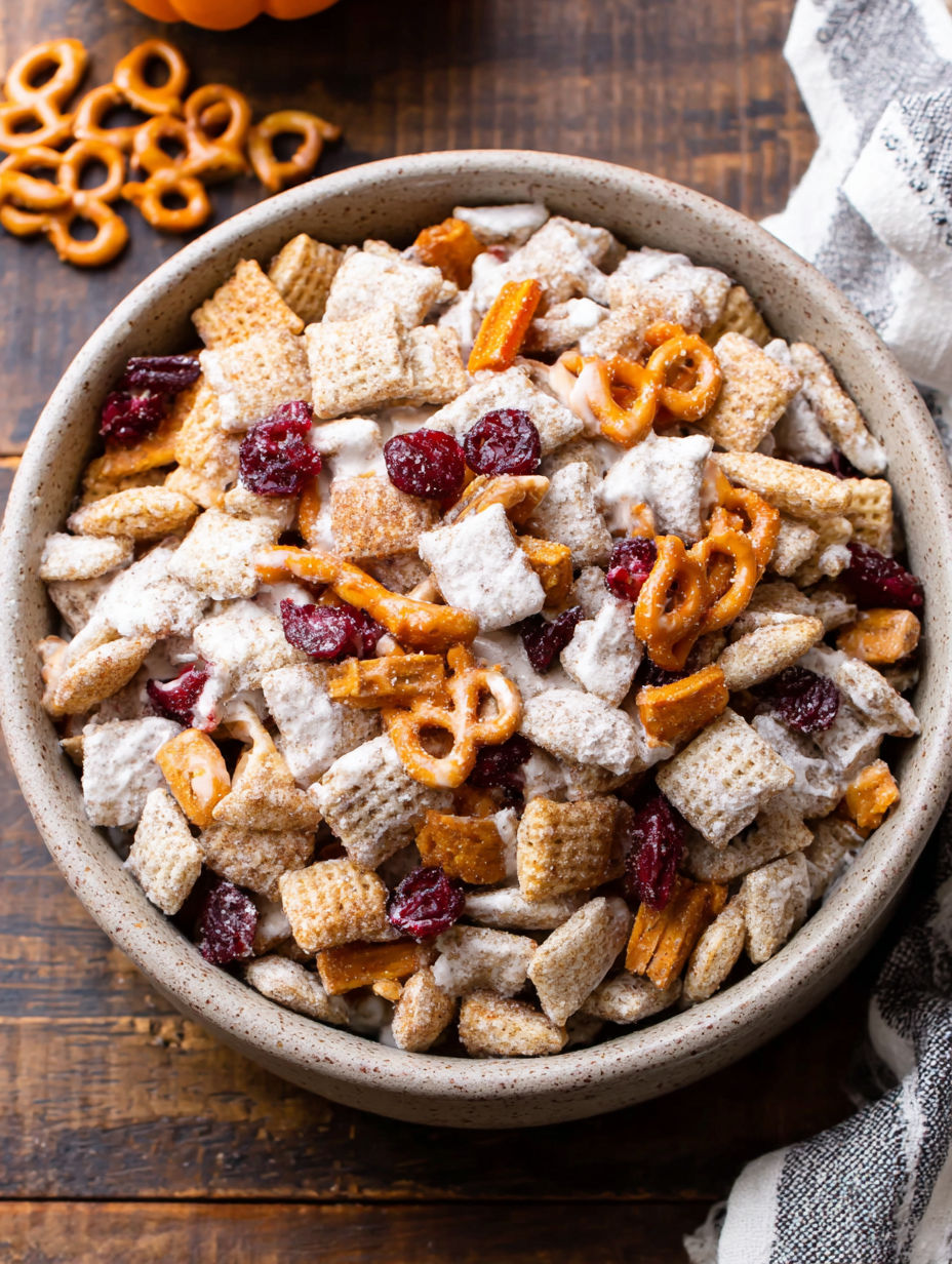A bowl of Pumpkin Spice Buddies.