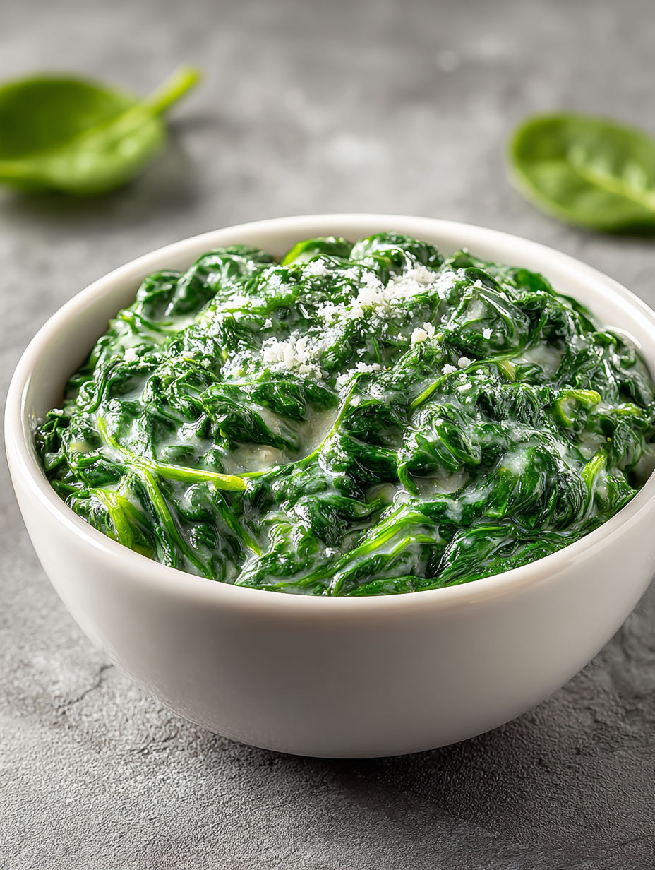 A bowl of creamed spinach.