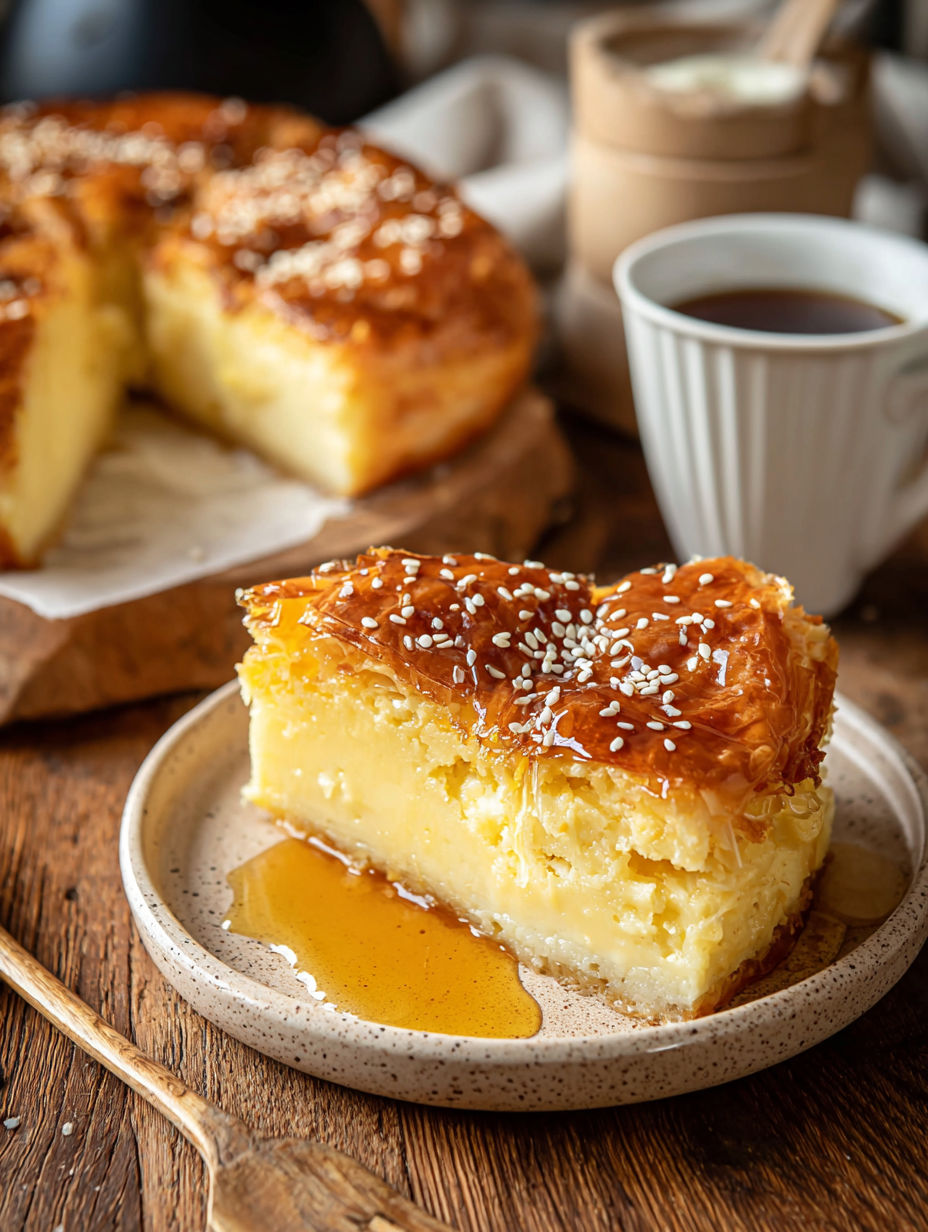 A slice of a sweet Greek honey pie.