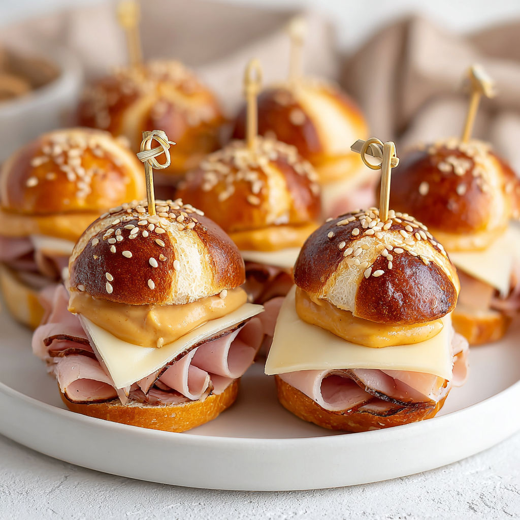 A plate of ham cheese sliders.