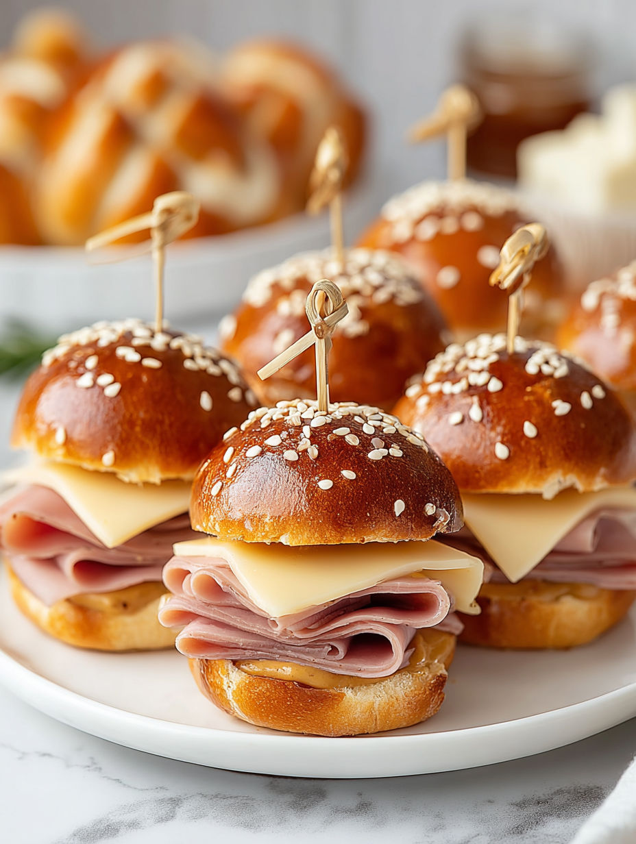 A plate of ham cheese sliders.