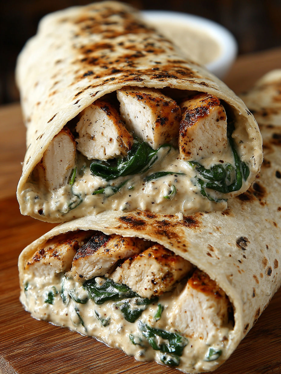A chicken wrap with garlic sauce.
