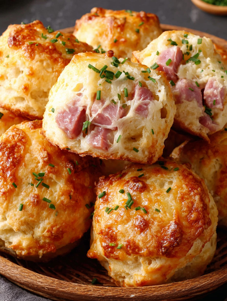 Biscuits with ham and cheese.