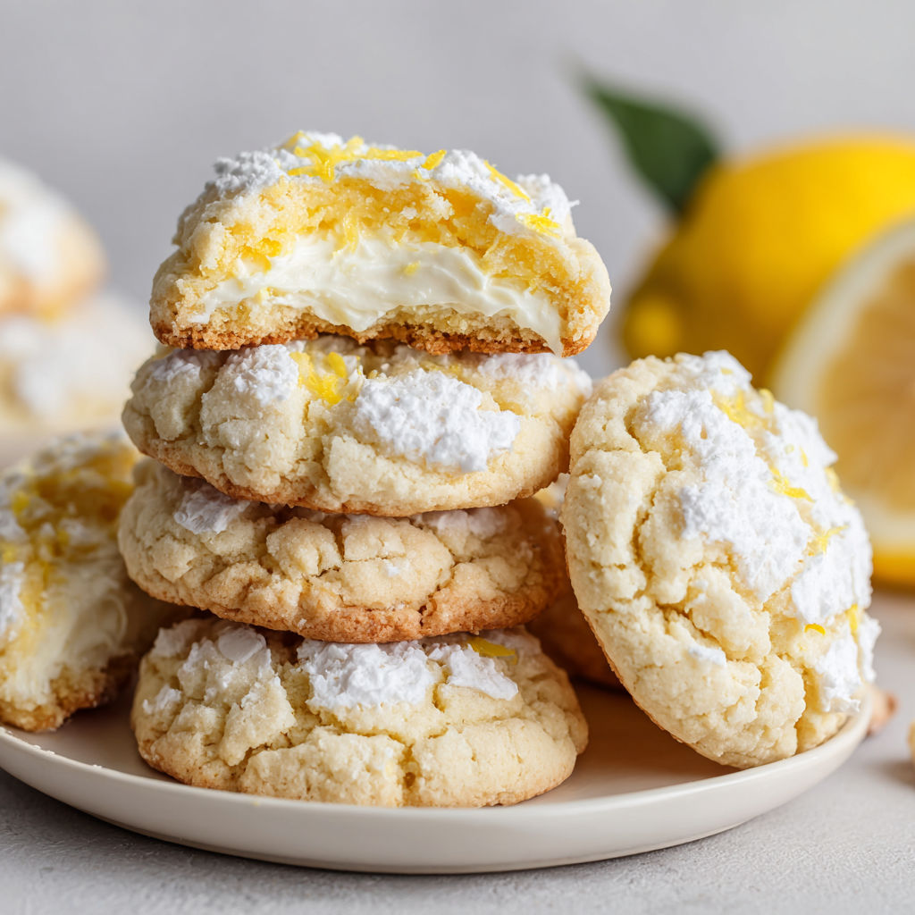 A stack of lemon cookies with a lemon wedge on top.