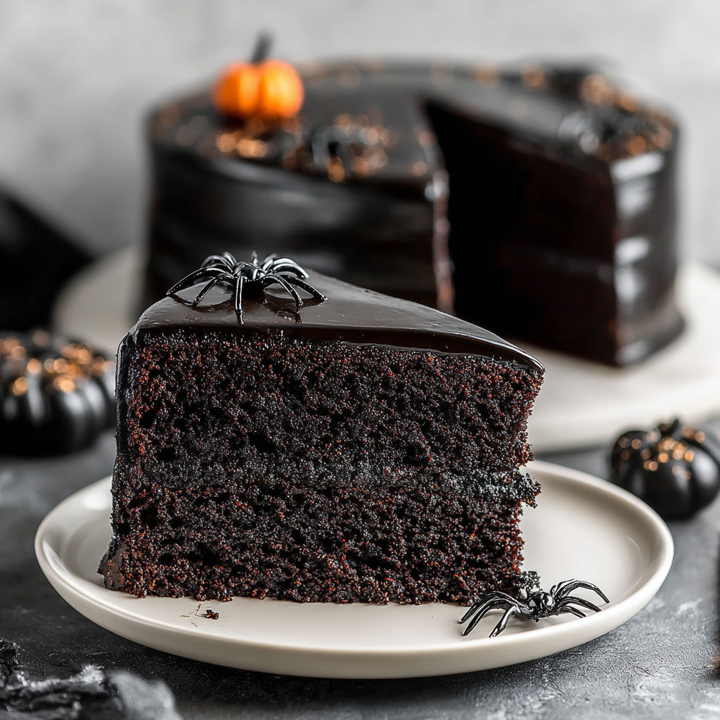 A slice of black velvet gothic cake.