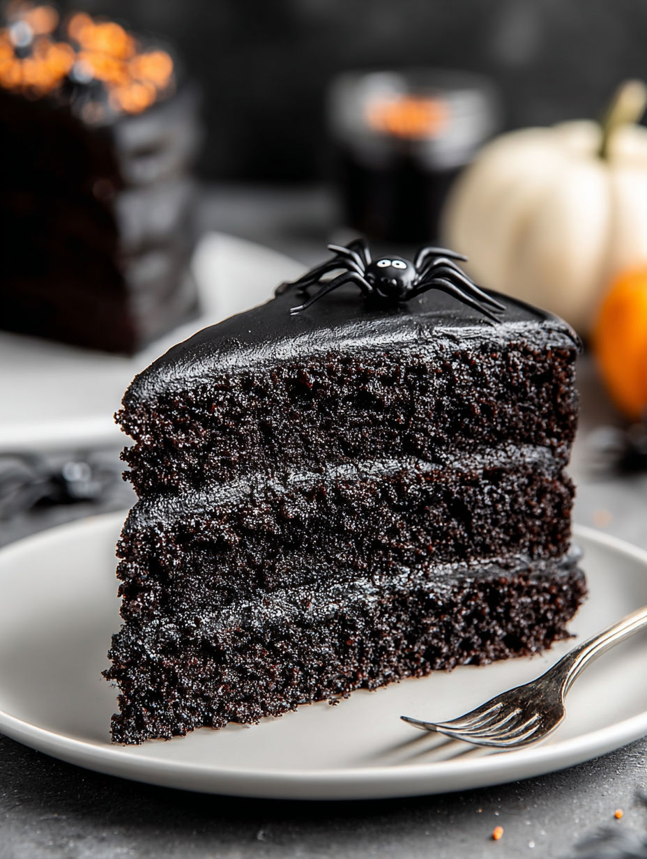 A slice of black velvet gothic cake.