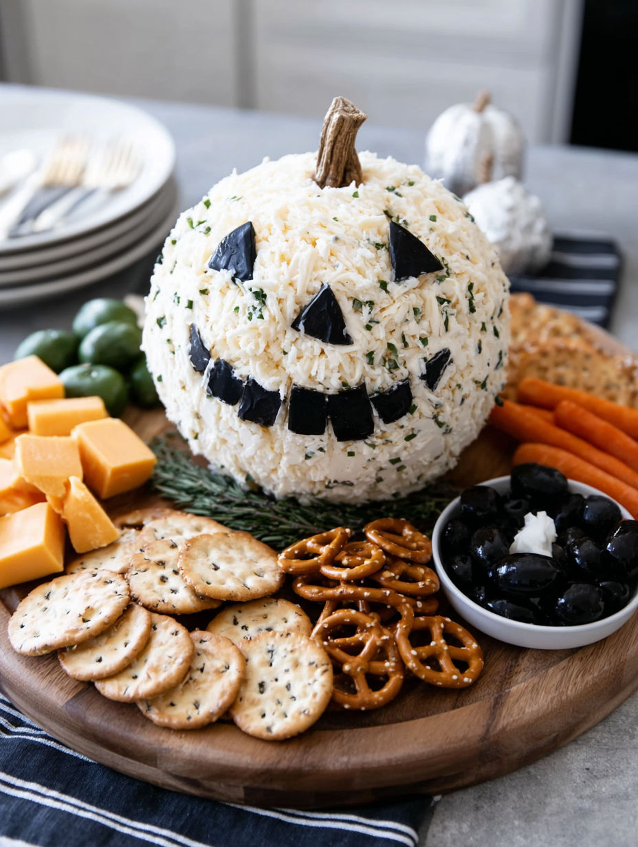 A Halloween cheese ball made with rice and vegetables.