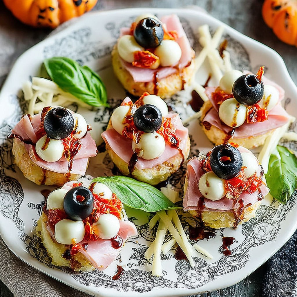 A plate of food with black olives and cheese on it.