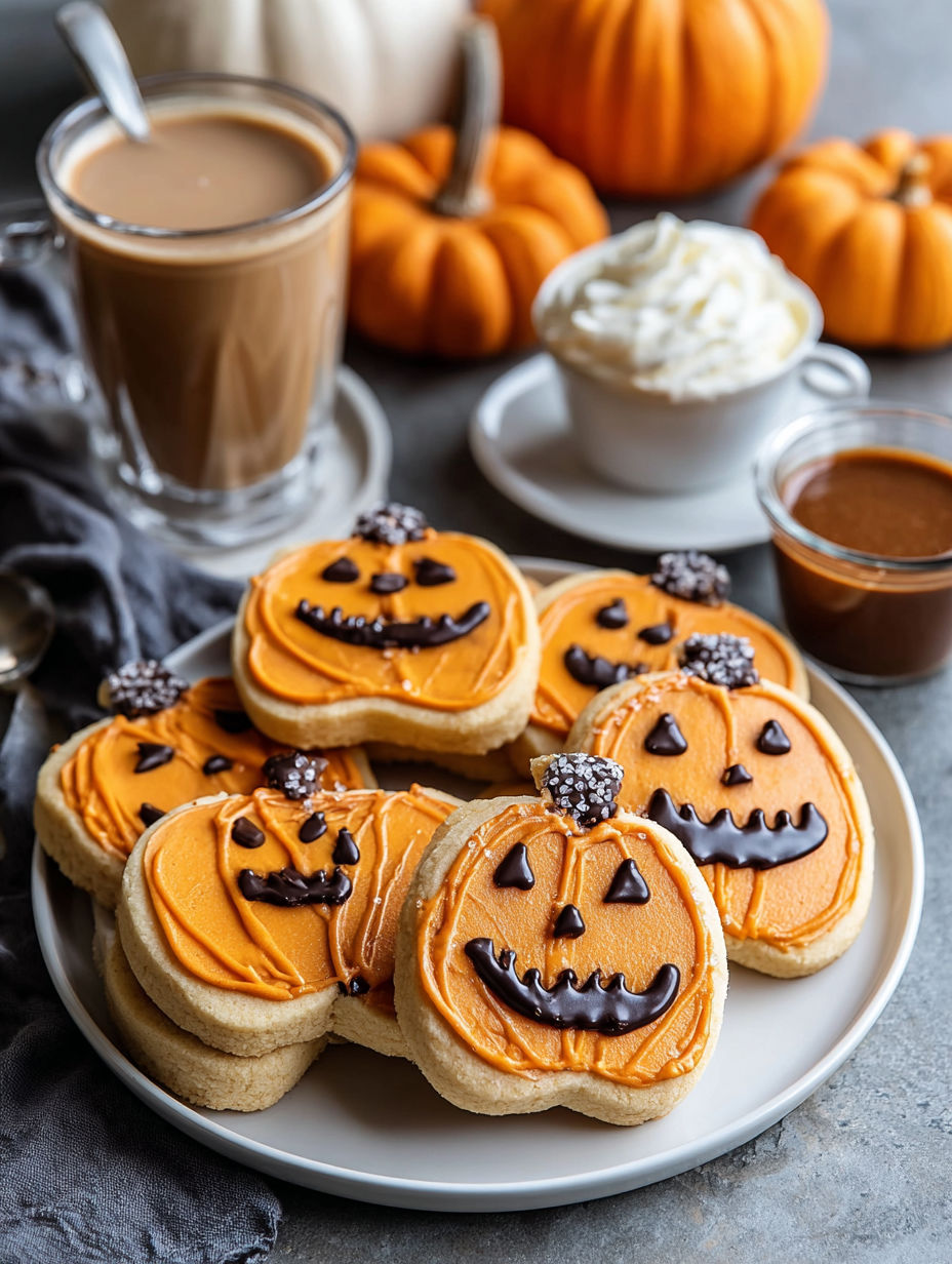 A plate of Jack-o'Lantern cookies.