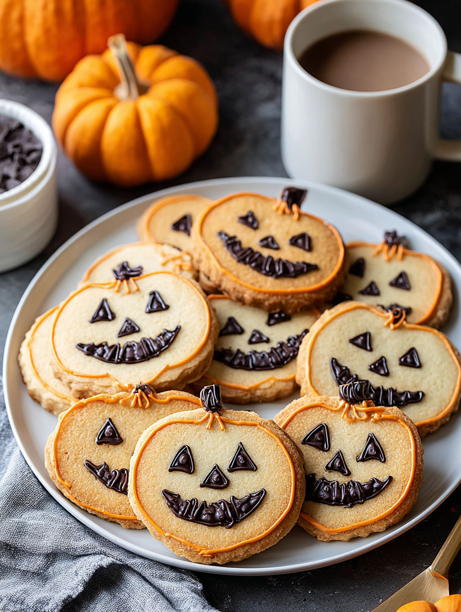 A plate of Jack-o'Lantern cookies.