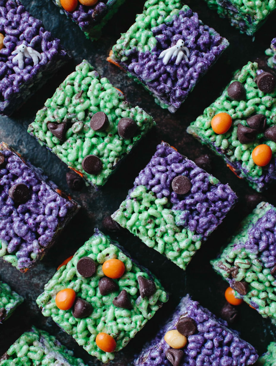 Halloween treats made with crispy rice and chocolate.