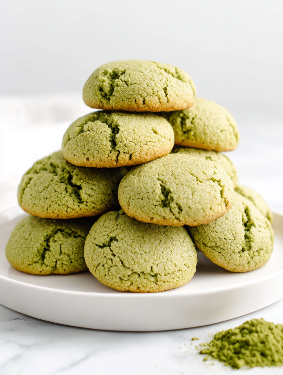 A stack of green tea cookies.