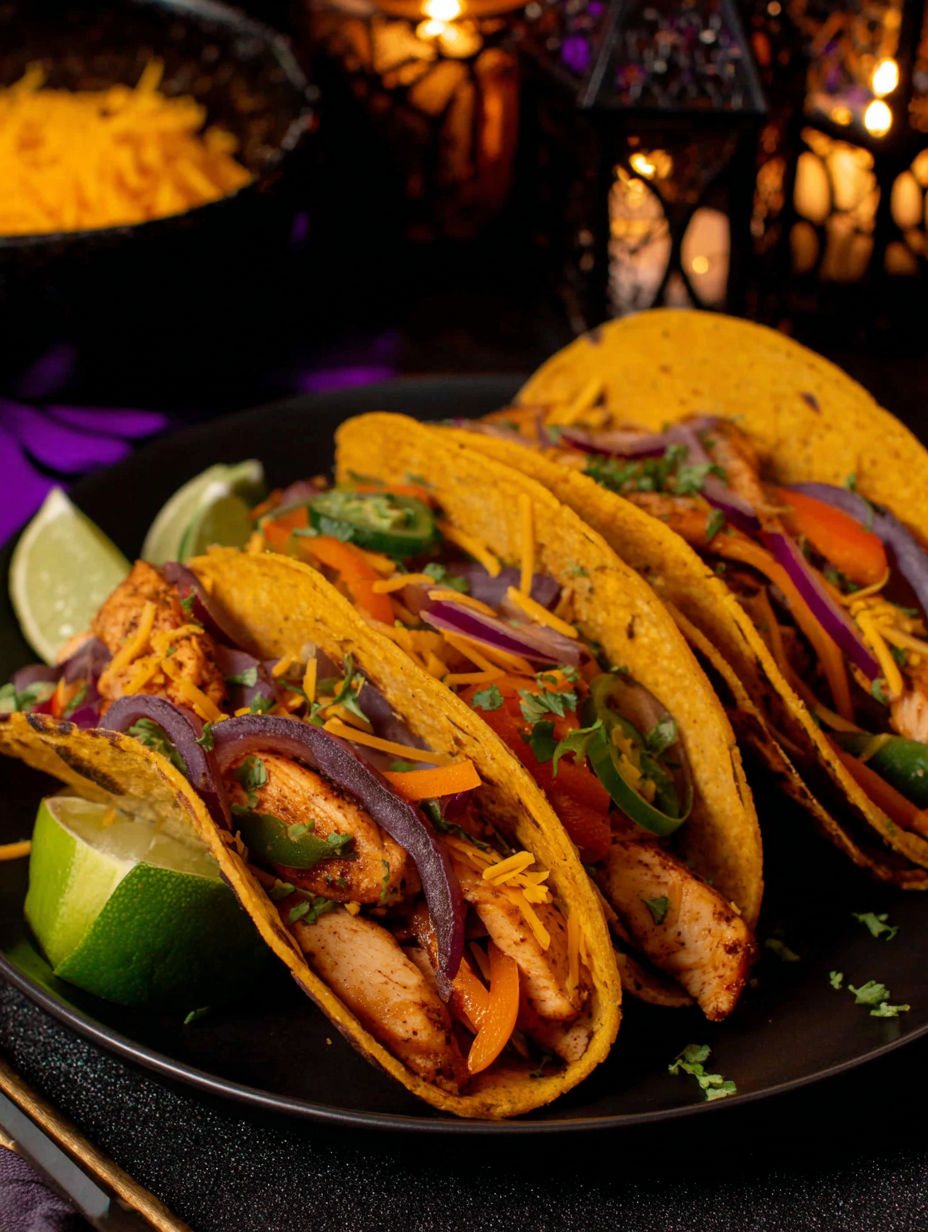 Chicken fajitas with a spooky Halloween dinner.