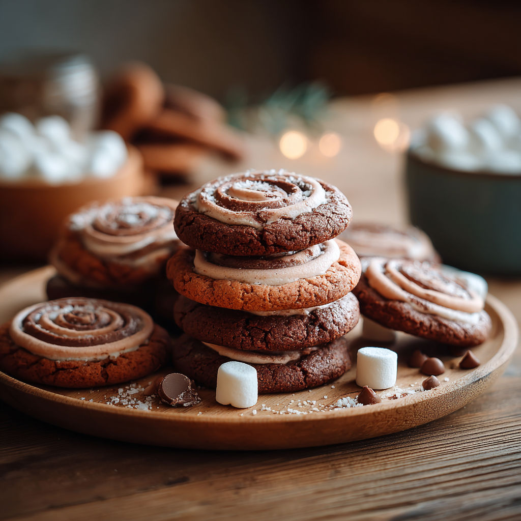A plate of chocolate swirl cookies.
