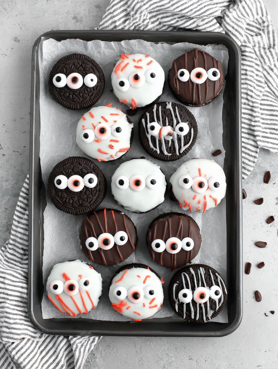 A tray of Oreo Eyeball cookies.