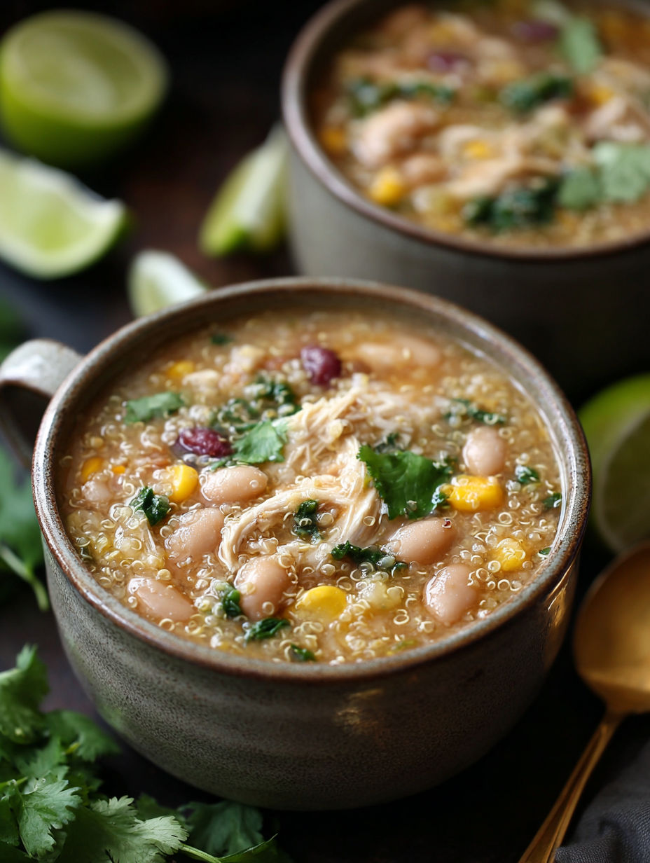 Two bowls of chicken and quinoa chili.