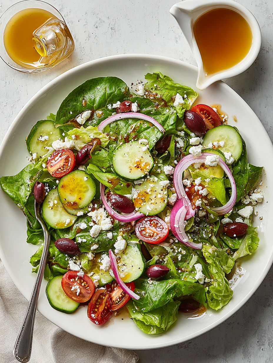 A plate of fresh vegetables including cucumbers, tomatoes, and onions.
