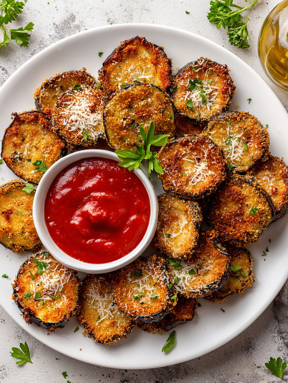 A bowl of eggplant with a dollop of ketchup.