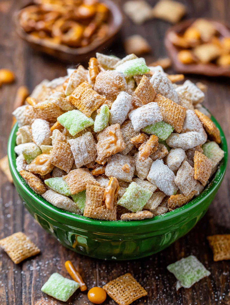 A bowl of Caramel Apple Muddy Buddies.