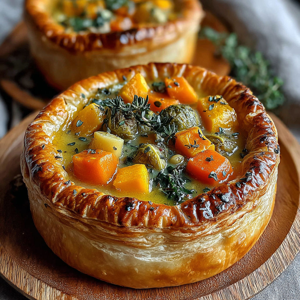 Two pies filled with roasted vegetables.