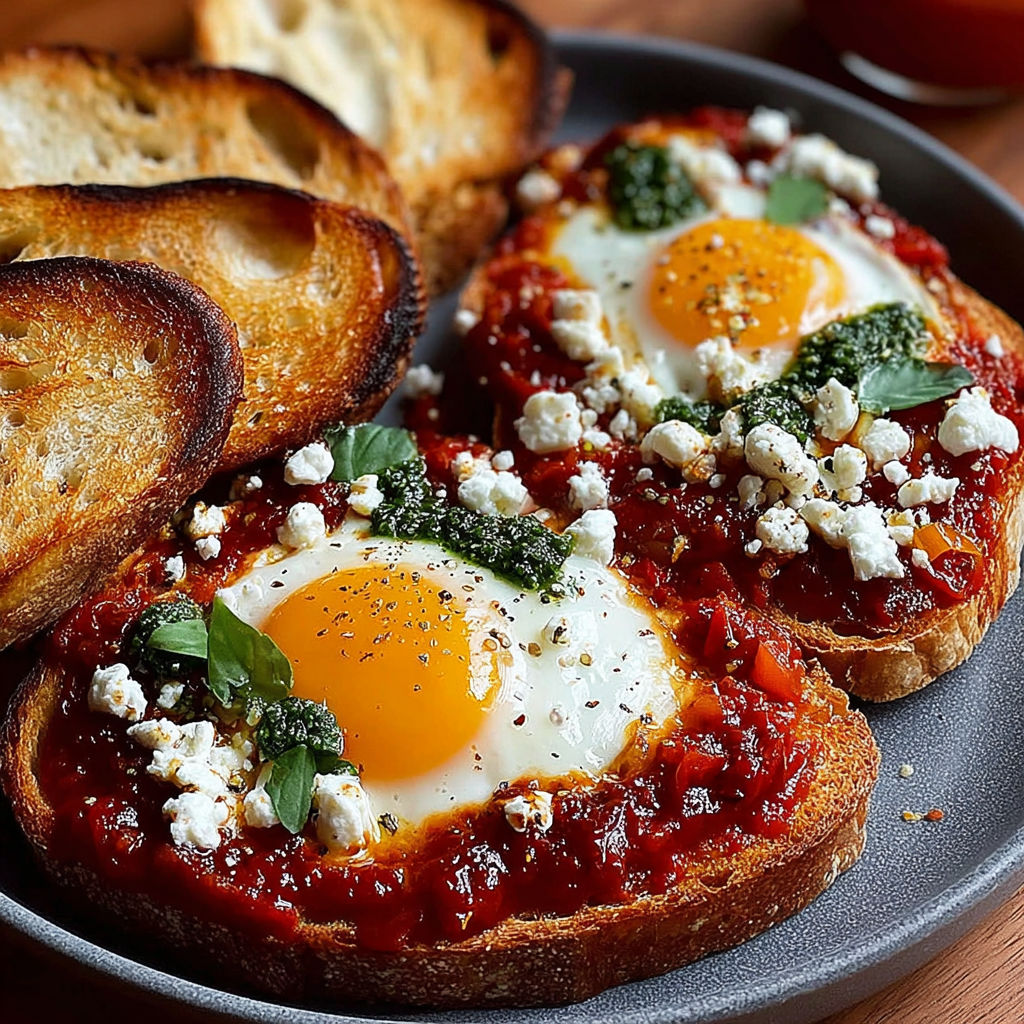 A plate of toast with feta cheese and a fried egg.