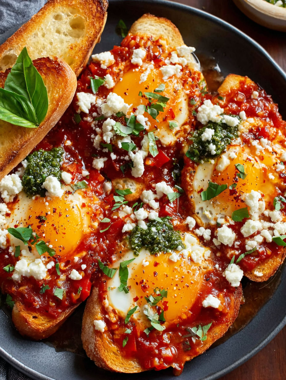 A plate of food with eggs, feta cheese, and bread.