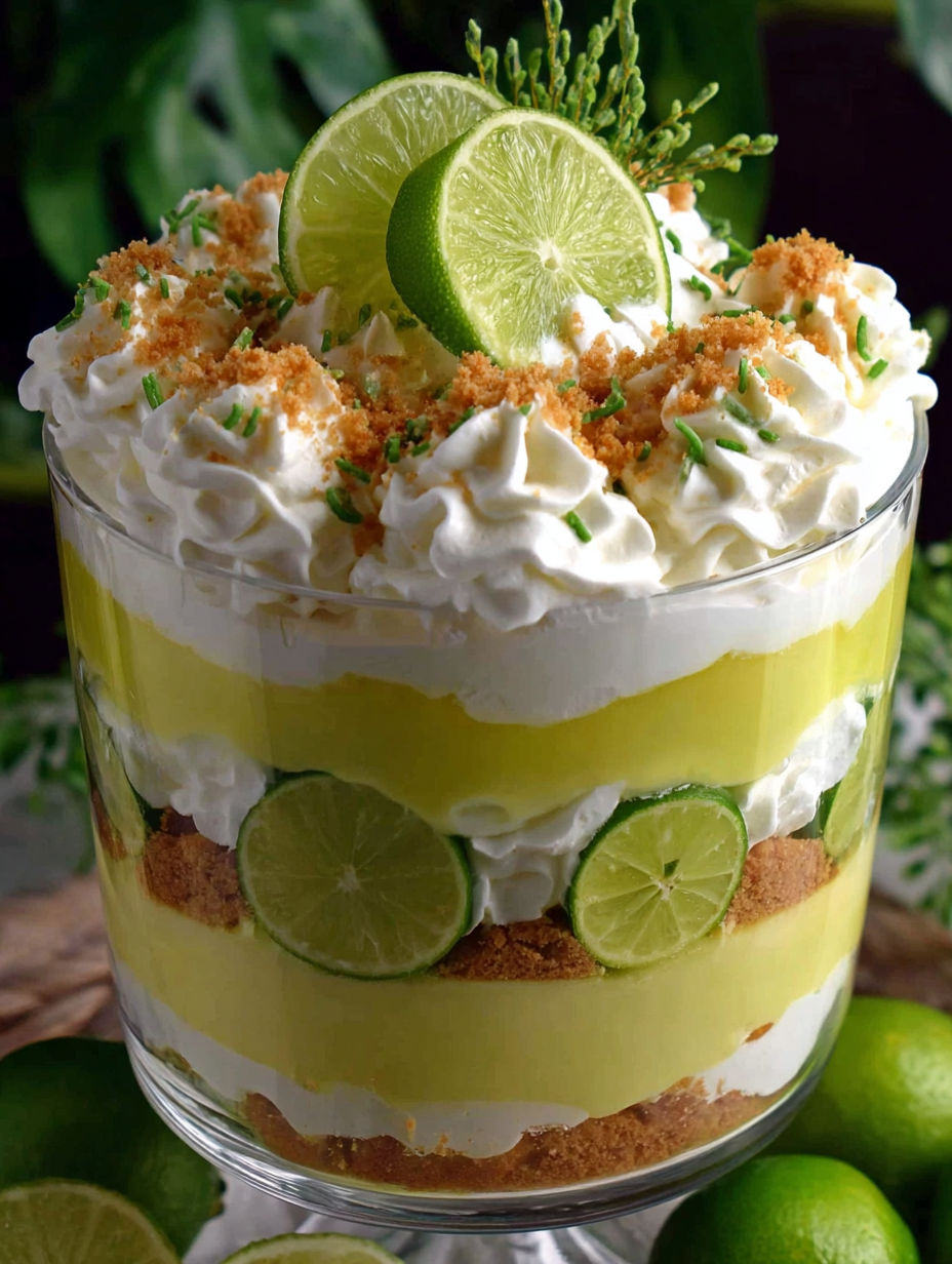 A glass dish filled with a dessert made with lime and coconut.