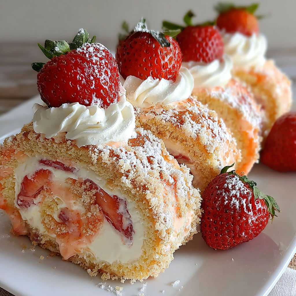 A plate of strawberry shortcake cheesecake rolls.