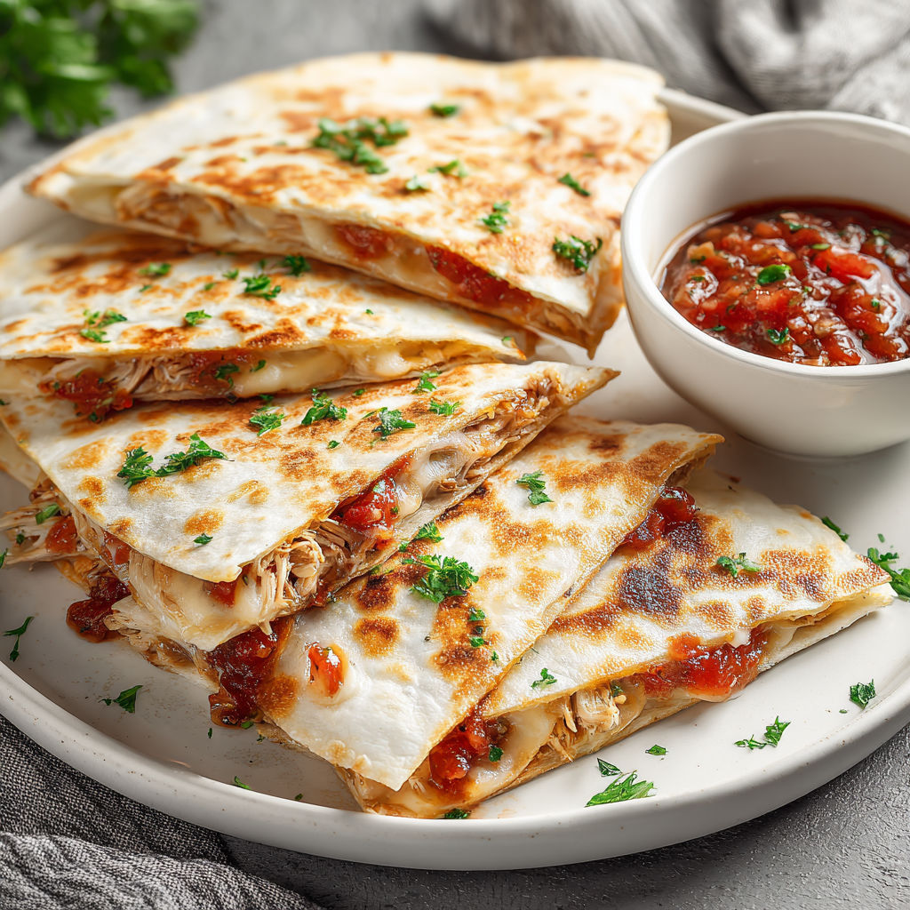 A plate of leftover turkey quesadillas.